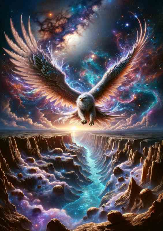 Stellar Griffon Soaring Across a Cosmic Canyon | Metal Poster
