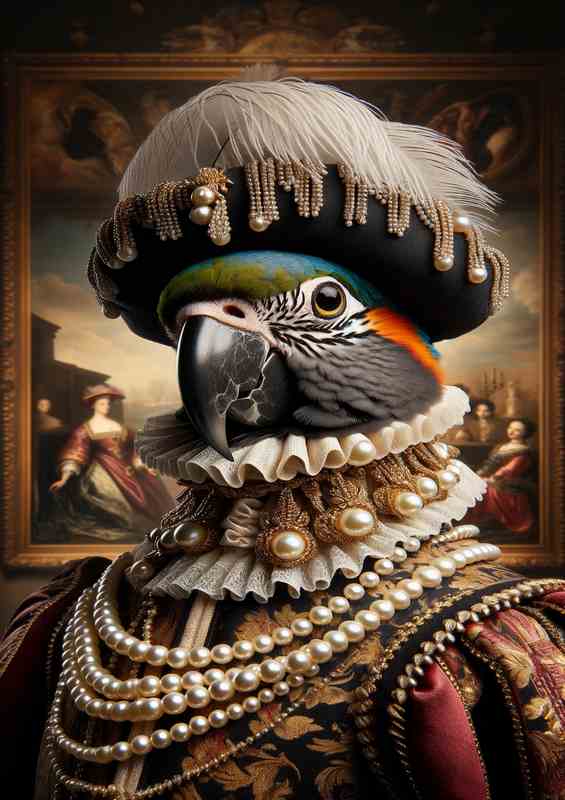Aristocratic Parrot in Renaissance Noble Attire | Di-Bond