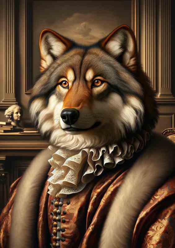 Aristocratic Wolf Baron in Silk Robe | Canvas