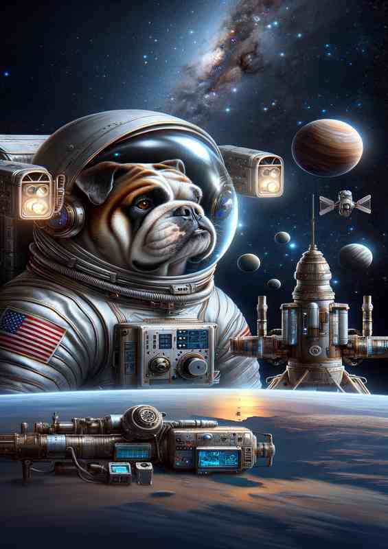 Astronaut Bulldog Surveying Distant Planets | Canvas