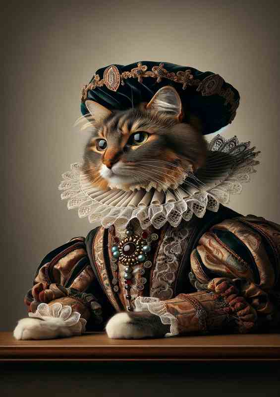Cat Aristocrat in Regal Renaissance Attire | Di-Bond
