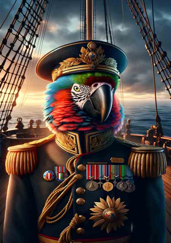 Distinguished Parrot Admiral in Naval Uniform | Poster