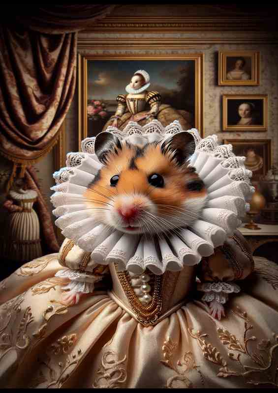 Elegant Hamster in Regal Elizabethan Dress | Poster