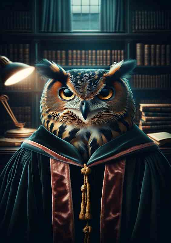 Enigmatic Owl Scholar in Academic Robes | Poster