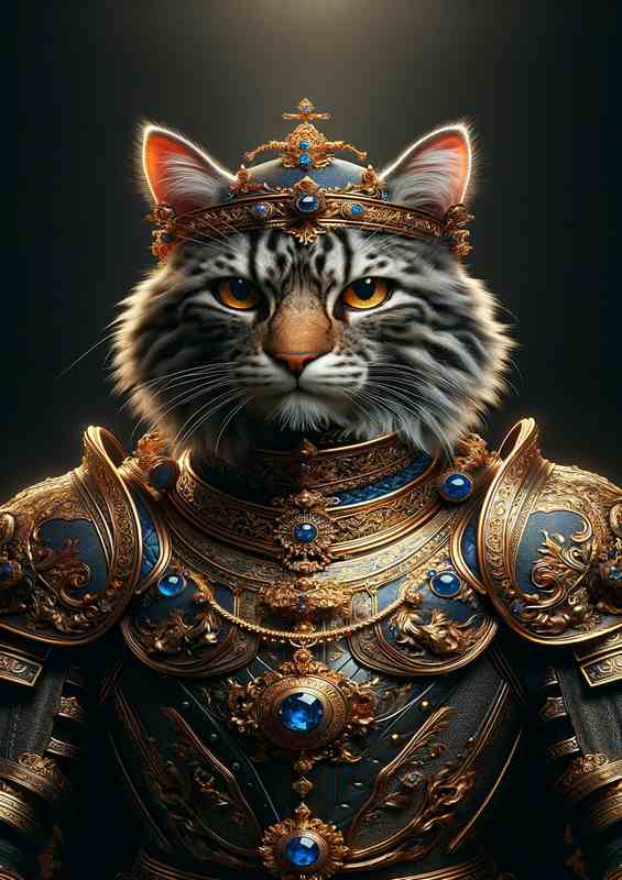 Feline Monarch in Ornate Armor cat with a crown | Poster