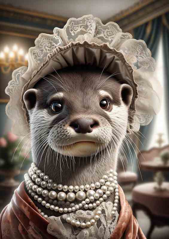 Genteel Otter Duchess in Lace Bonnet | Poster
