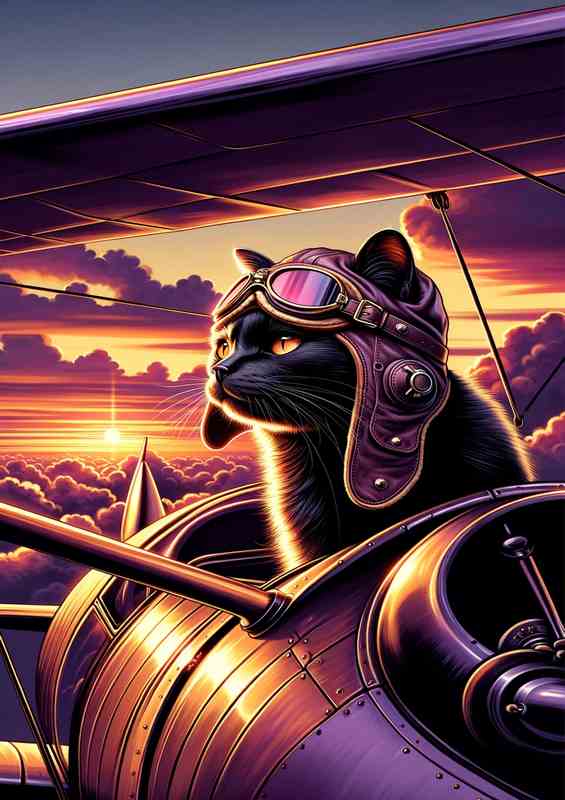 Golden Hour Vintage Aviator Cat Metal Poster