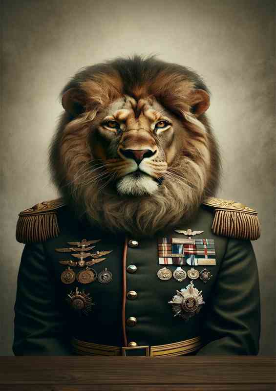 Lion General in Military Uniform | Di-Bond
