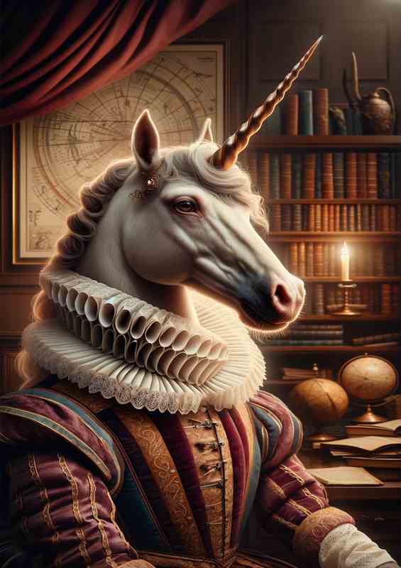 Noble Unicorn Scholar in Renaissance Garb | Di-Bond
