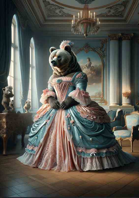 Regal Bear Countess in Rococo Dress | Canvas