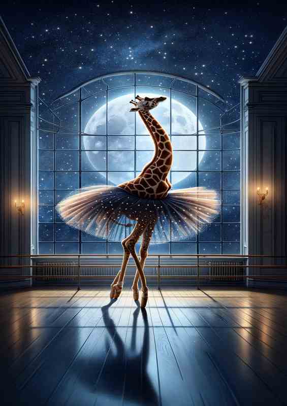 Starry Night The Elegant Giraffe Ballerina | Metal Poster