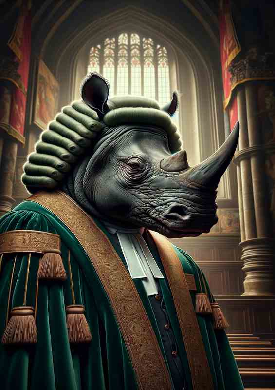 Stoic Rhino Chancellor in Velvet Robe | Poster