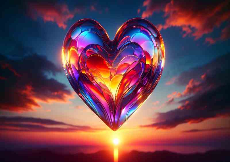 Colorful Glass Heart Sunset Silhouette Art | Canvas