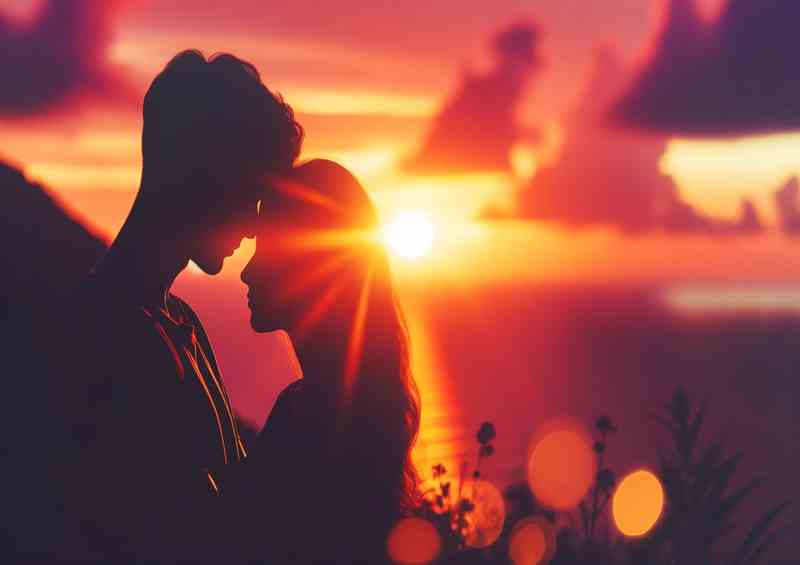 Intimate Sunset Embrace Close Up love in the air | Metal Poster