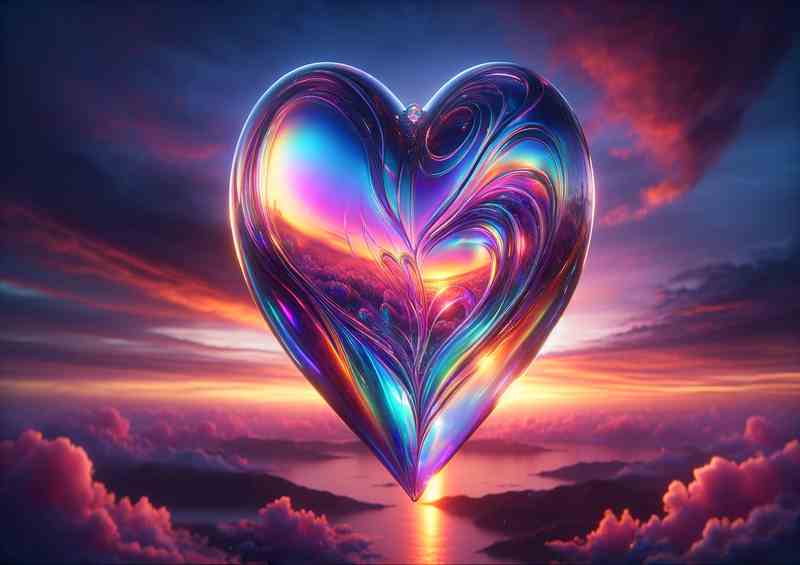 Iridescent Glass Heart Against Sunset Vista | Canvas