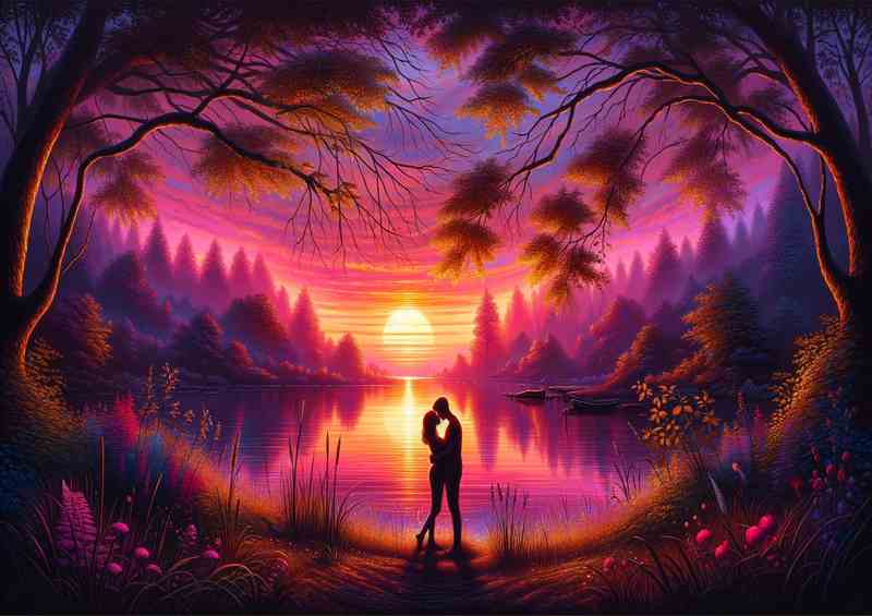 Lovers Silhouette Romantic Scenic by the lake | Di-Bond