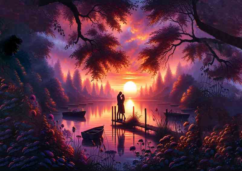 Sunset Lovers Silhouette Romantic Scenic | Canvas