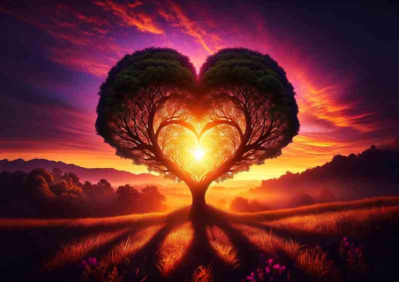 Sunset Silhouette Heart Tree Romance Scenery | Di-Bond