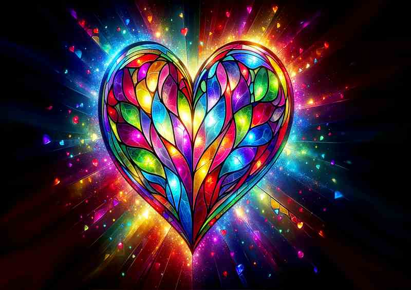 Vibrant Stained Glass Heart Colorful Love Art | Di-Bond