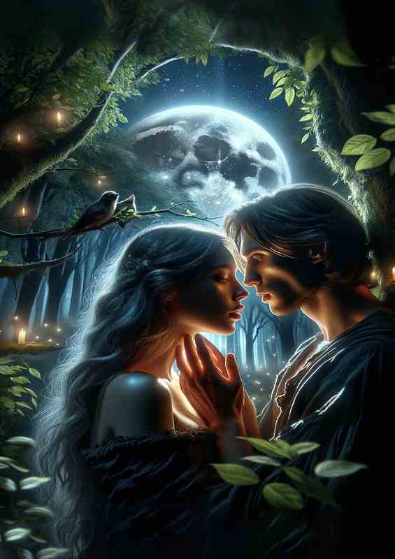 Forest Moonlight Lovers Close Up | Canvas