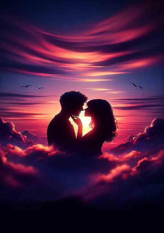 Intimate Love Silhouette Sunset Close Up | Metal Poster