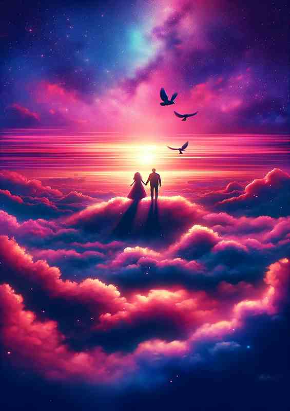 Love Above Clouds Sunset Dream Painting | Canvas