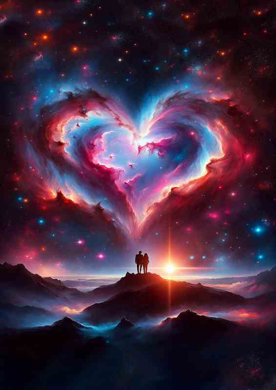 Love Heart Nebula Couple Painting on the mountain top | Di-Bond