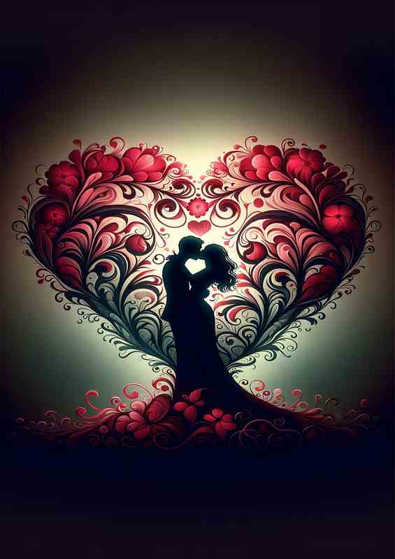 Romantic Silhouette Kiss Floral Heart shape love | Poster