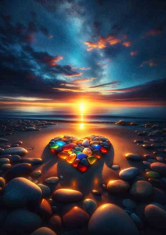 Twilight Beach Heart Stones Glowing love | Poster