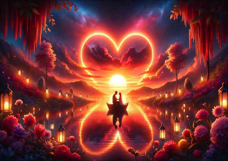 Eternal Love Romantic Sunset Heart Reflection - Metal Poster