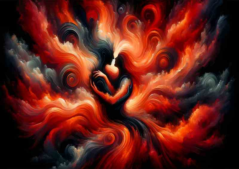 Inferno Love Abstract Painting of Passionate Embrace | Canvas