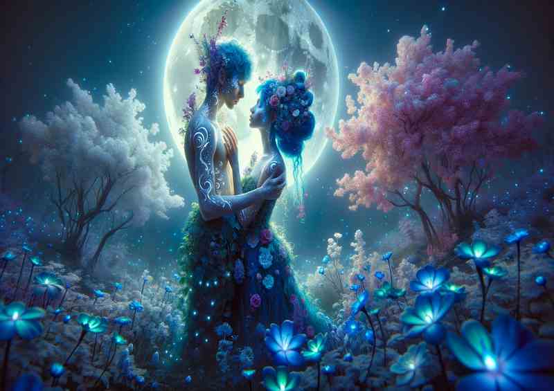 Lovers Ethereal Moonlight Embrace glowing oversized moon | Canvas