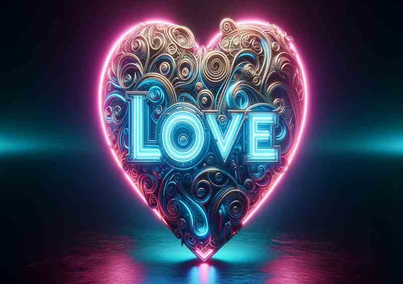 Neon Glow Love Embossed Heart Sculpture | Poster