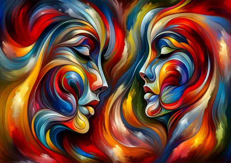 Vibrant Abstract Faces Artistic Expression Painting | Poster