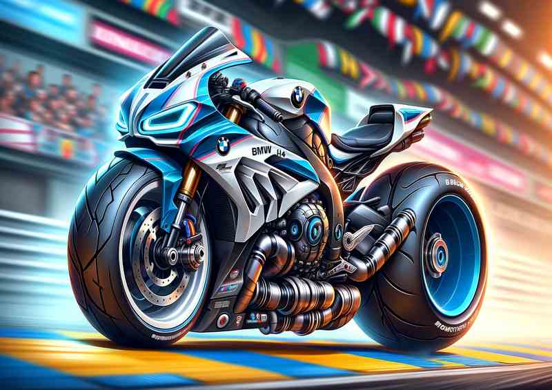 Cartoon BMW HP4 Motorcycle Art | Poster