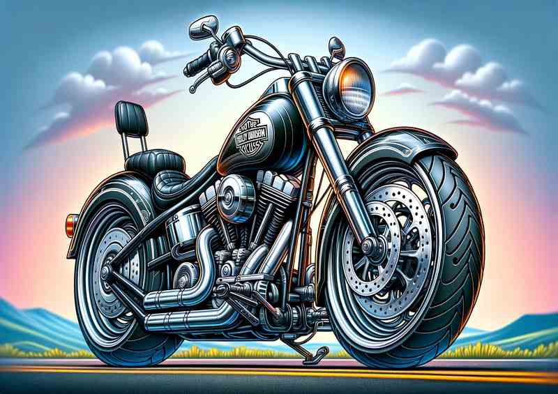 Cartoon Harley Davidson Motorcycle Art | Canvas