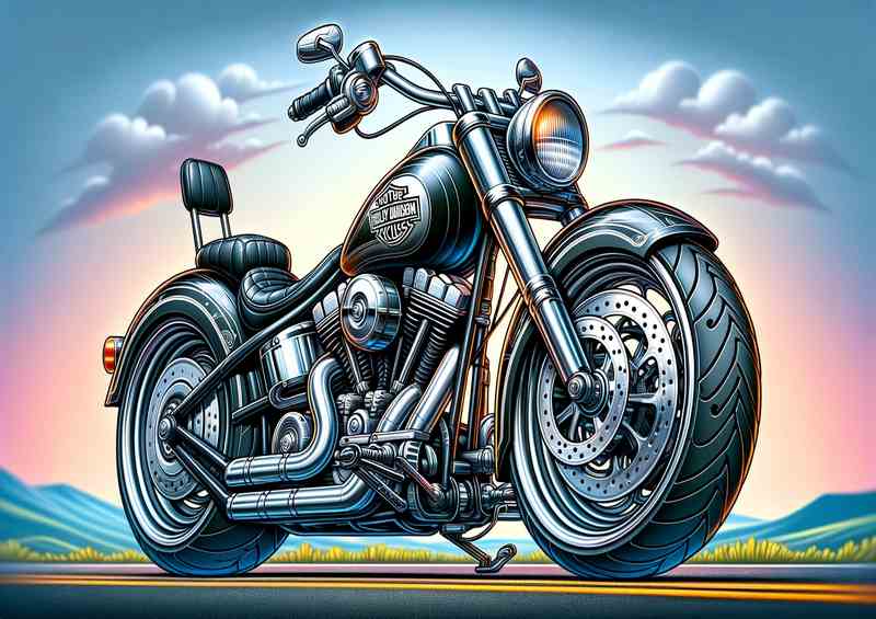 Cartoon Harley Davidson Motorcycle Art | Poster