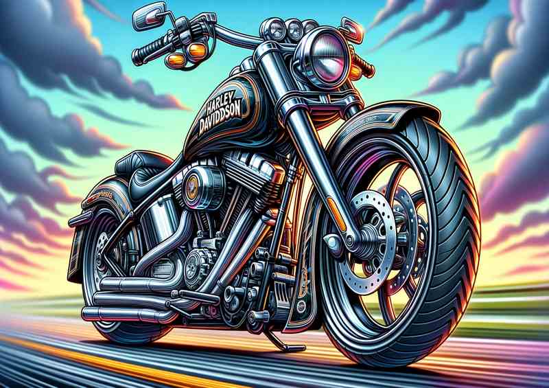 Cartoon Harley Davidson Motorcycle Art cool | Poster