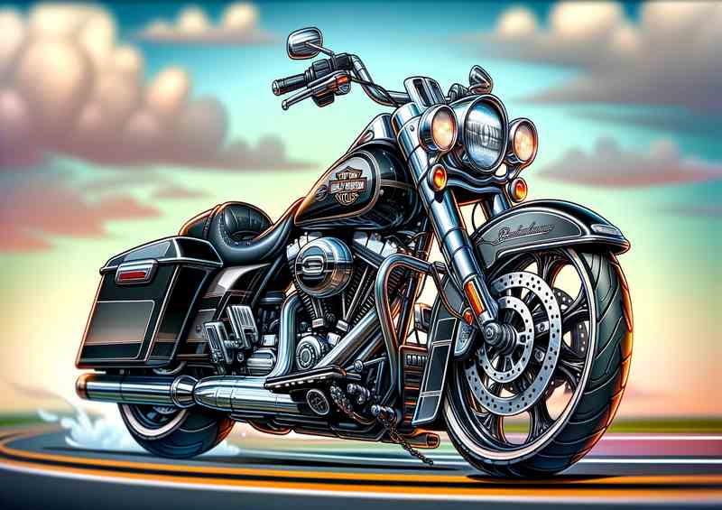 Cartoon Harley Davidson Road King Motorcycle Art | Canvas