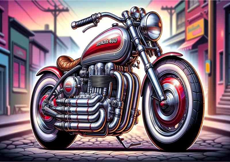 Cartoon Honda 400 Four Motorcycle Art | Poster