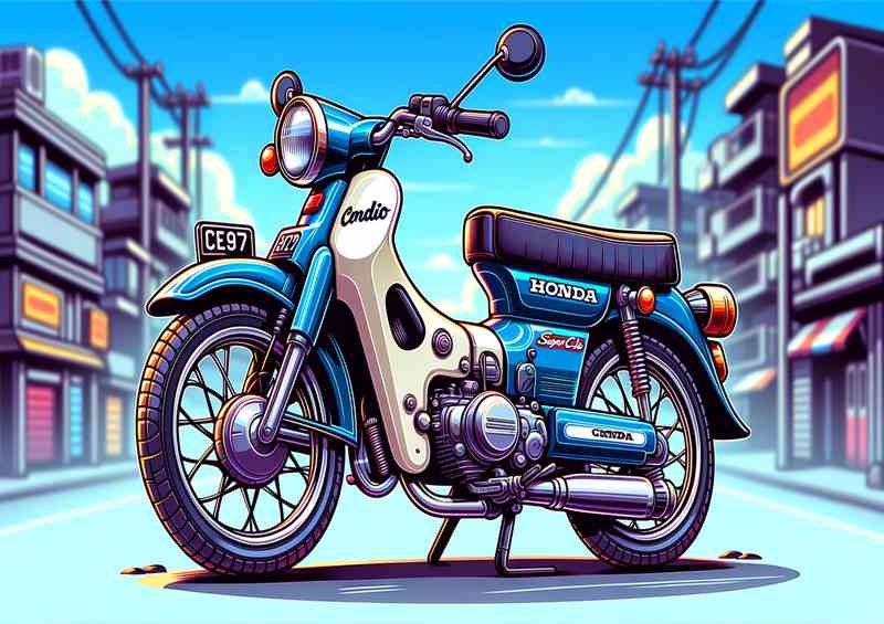 Cartoon Honda C100 Super Cub Motorcycle Art | Canvas