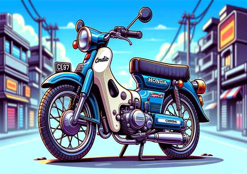 Cartoon Honda C100 Super Cub Motorcycle Art | Poster