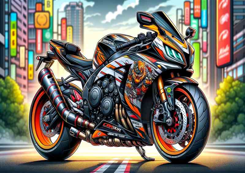 Cartoon Honda CBR900R Urban Tiger Fireblade Motorcycle Art | Canvas