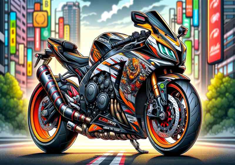 Cartoon Honda CBR900R Urban Tiger Fireblade Motorcycle Art | Poster