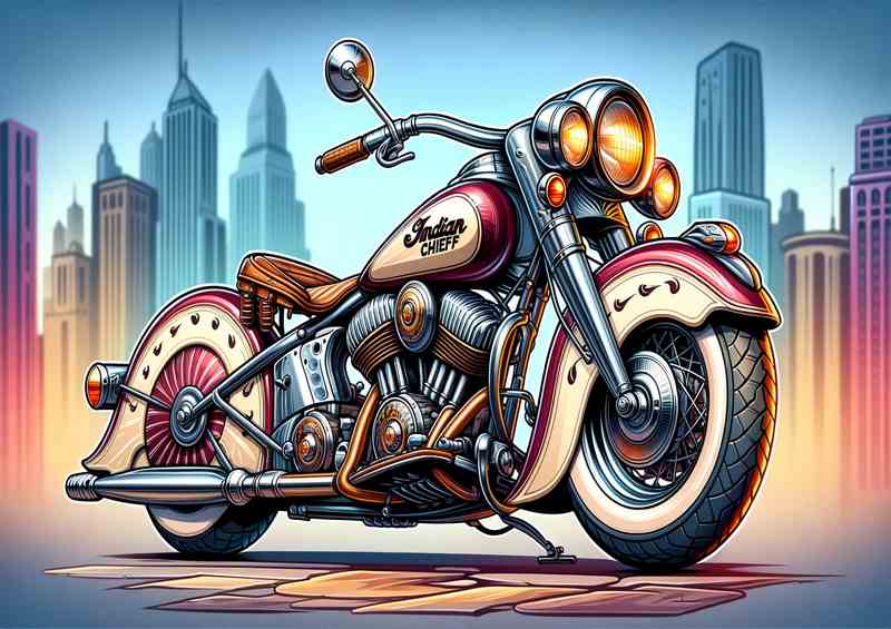 Cartoon Indian Chief Vintage Motorcycle Art | Poster