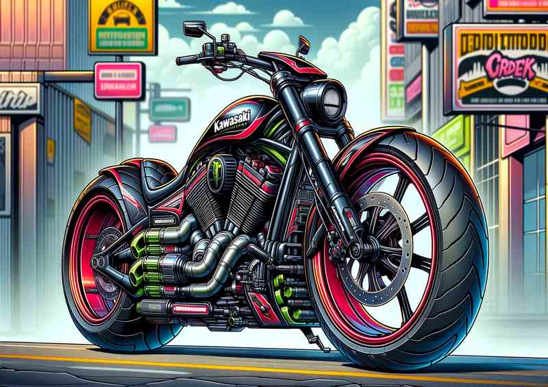 Cartoon Kawasaki Eliminator Motorcycle Art | Canvas