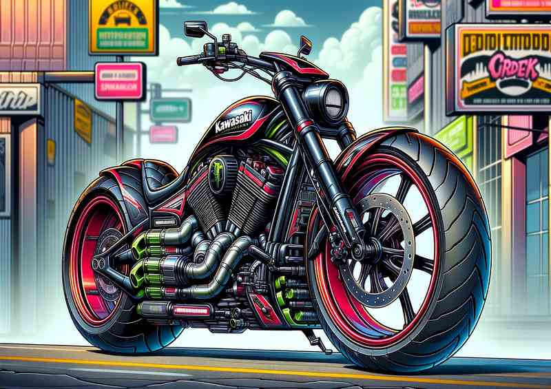 Cartoon Kawasaki Eliminator Motorcycle Art | Poster
