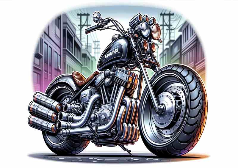 Cartoon Kawasaki W800 Motorcycle Art | Canvas