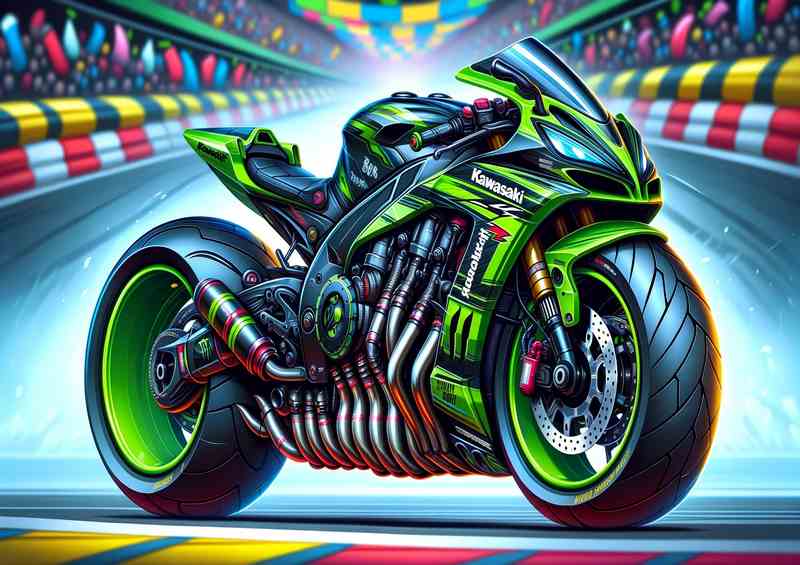 Cartoon Kawasaki ZX 10 Tomcat Motorcycle Art | Poster