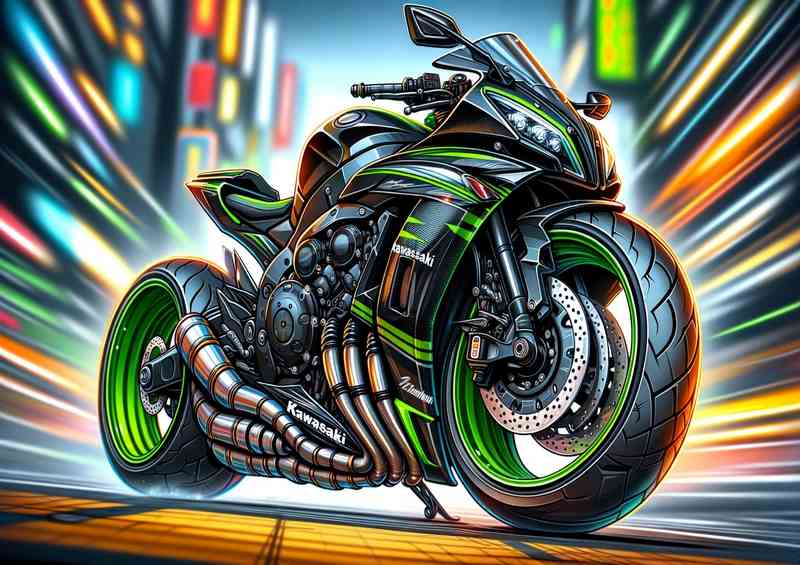 Cartoon Kawasaki ZZR600 Motorcycle Art | Poster